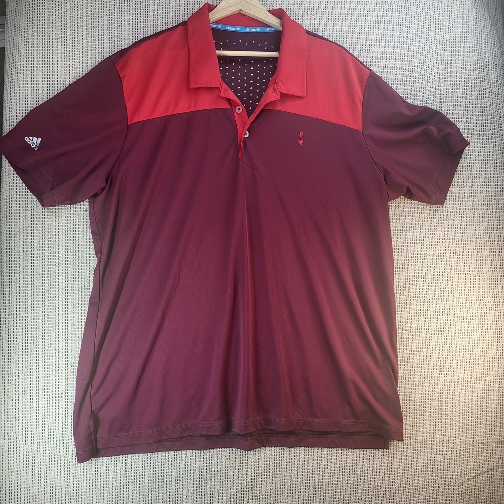 Adidas Polo Shirt Mens 2XL Burgundy Red Climachill Golf Performance Short Sleeve